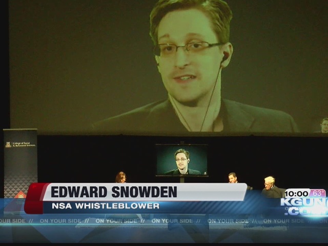 Whistleblower Edward Snowden speaks at the UA